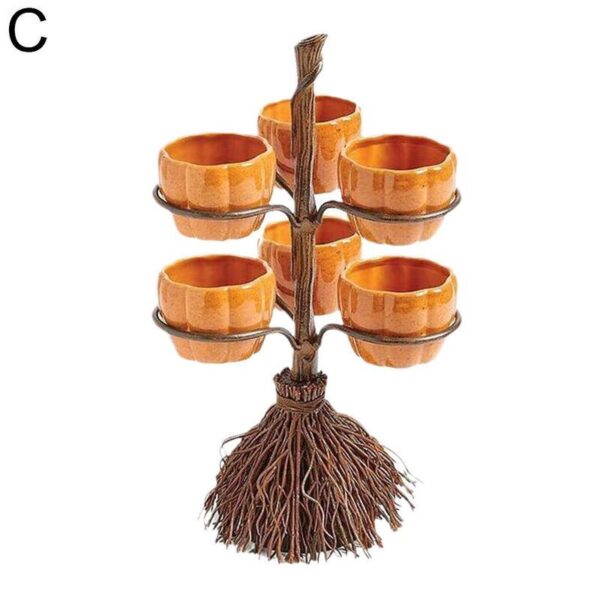 Halloween Broom Pumpkin Snack Bowl Rack Decorations Home Decor - Image 2
