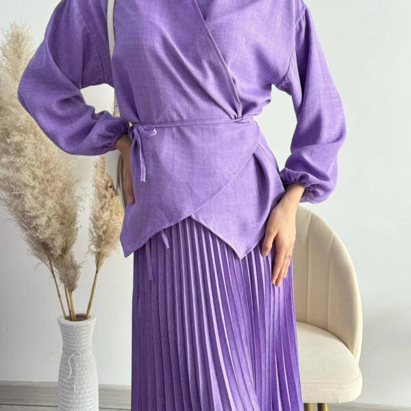New Women's Muslim Style Elegant Fashion Pleated Skirt Tied Top - Image 3