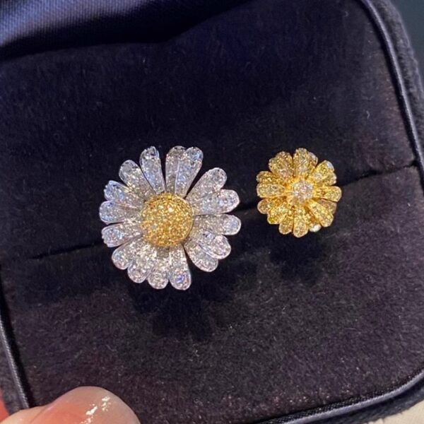 S925 Sterling Silver Ins Double Open Yellow Diamond Ring - Image 4