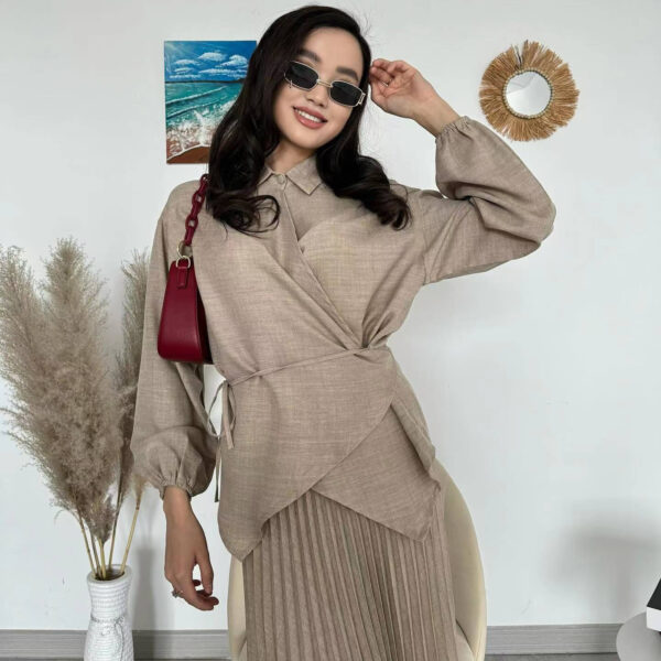 New Women's Muslim Style Elegant Fashion Pleated Skirt Tied Top - Image 2