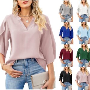 Summer New Women's Fashion Petal Sleeve Top Loose V-neck Chiffon Shirt