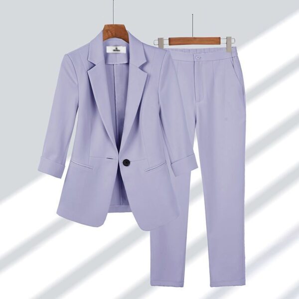 2pcs Casual Blazer Set Solid Color Lapel Single-breasted Jacket And Zipper Straight Pants Women's Office Business Suit - Image 5