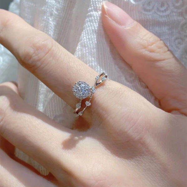 Moissanite Ring Women's Sterling Silver Platinum Niche - Image 7