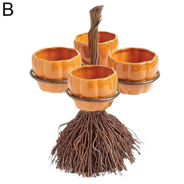 Halloween Broom Pumpkin Snack Bowl Rack Decorations Home Decor - Image 5