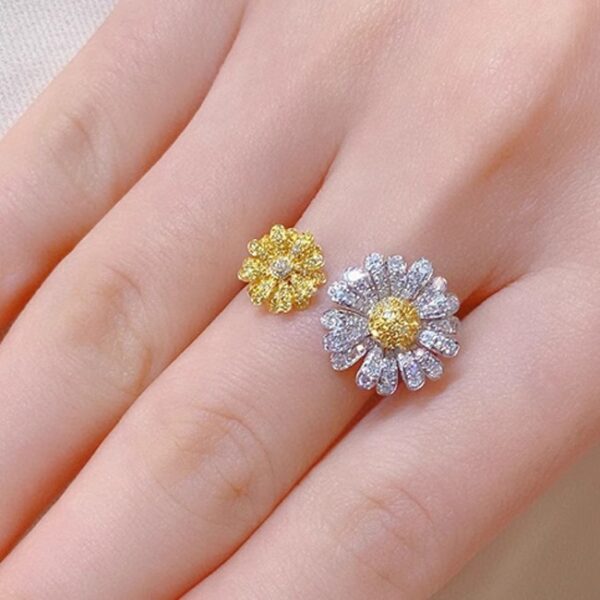 S925 Sterling Silver Ins Double Open Yellow Diamond Ring - Image 2