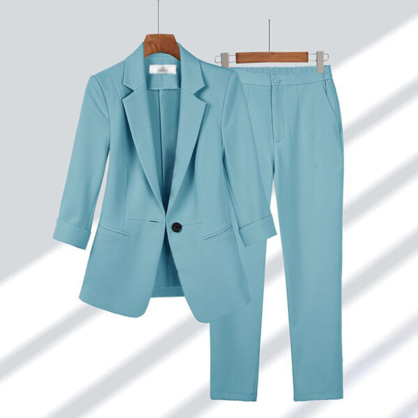 2pcs Casual Blazer Set Solid Color Lapel Single-breasted Jacket And Zipper Straight Pants Women's Office Business Suit - Image 3
