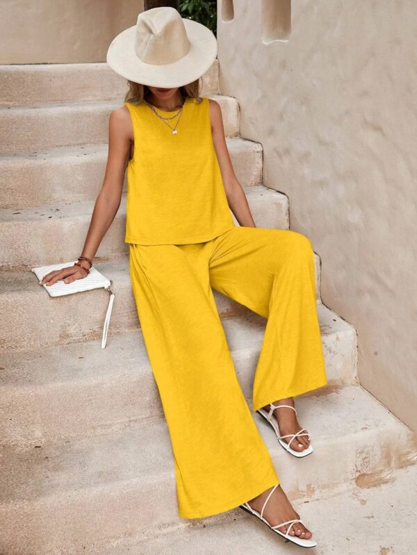 Solid Color Casual Loose Pants Sets For Women Elegant Spring Summer Women's Two Pieces Suit Full Trouser Set Female Outfit Clothes - Image 3