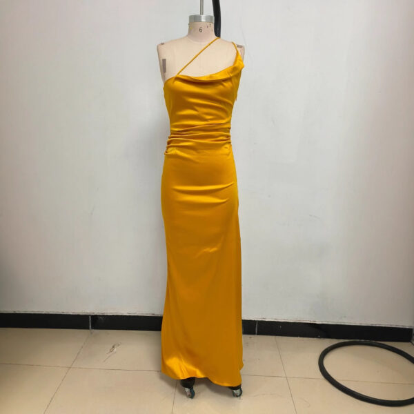 Women's Slim-fit Satin Pleated Suspender Long Dress - Image 2