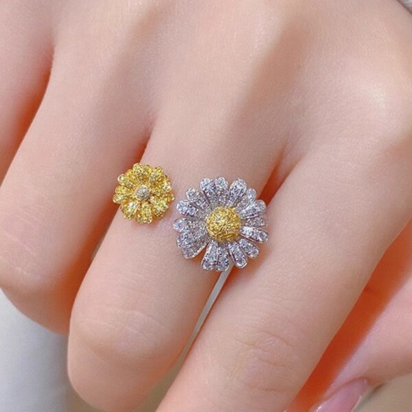 S925 Sterling Silver Ins Double Open Yellow Diamond Ring - Image 3