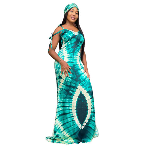 Women's Fashionable Printed Suspenders Slim Fit Long Dress Long Dress Scarf - Image 9