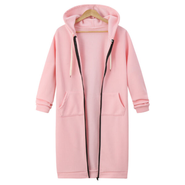 Hooded Long Sleeve Sweater Fleece Long Jacket - Image 6