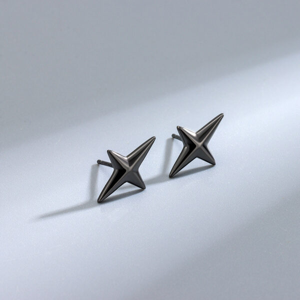 Sterling Silver Glossy Four-awn XINGX-seat Ear Studs - Image 2