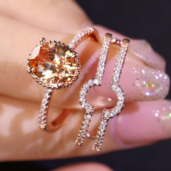 Women's Round Diamond Ring Set Refined And Simple Personality Ring - Image 5