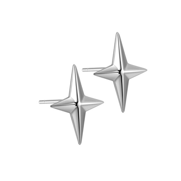 Sterling Silver Glossy Four-awn XINGX-seat Ear Studs - Image 3
