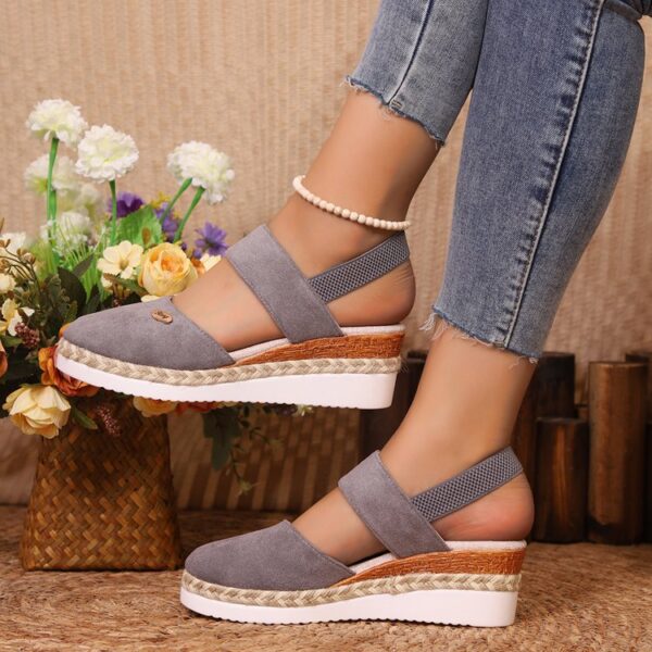 Wedge Lightweight Hemp Rope Braided Closed Toe Elastic Band Women's Shoes - Image 3