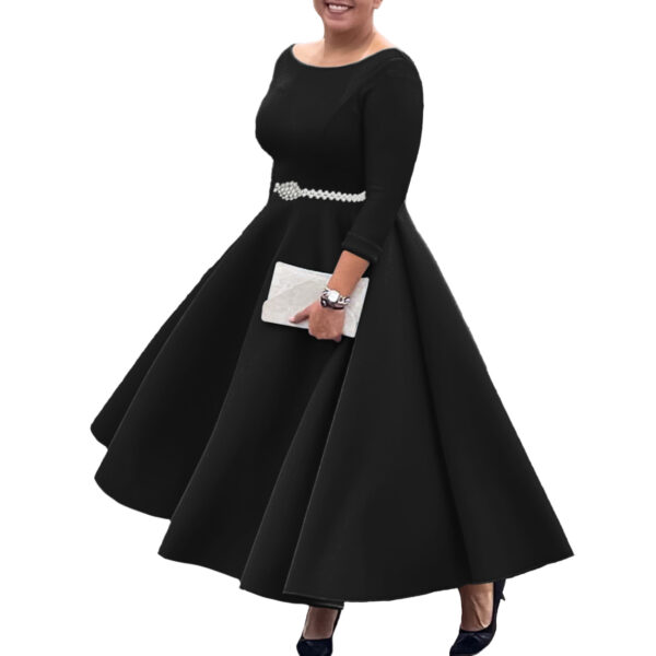 Women's European And American Solid Color Large Swing Skirt Temperament Dress - Image 3
