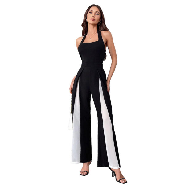 Black And White Color Matching Straight Halter Jumpsuit - Image 2