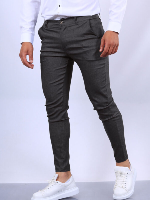 Men's Slim Button Trousers Fashion Solid Office Versatile Long Pencil Pants - Image 2