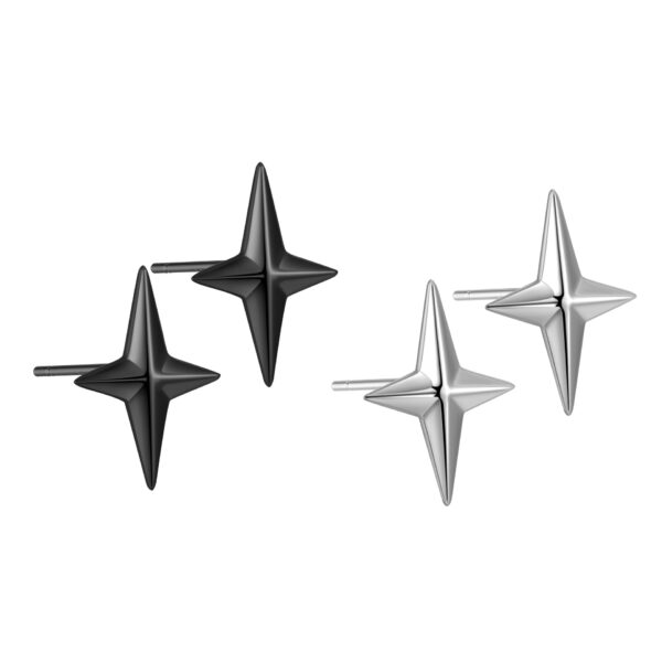 Sterling Silver Glossy Four-awn XINGX-seat Ear Studs - Image 5