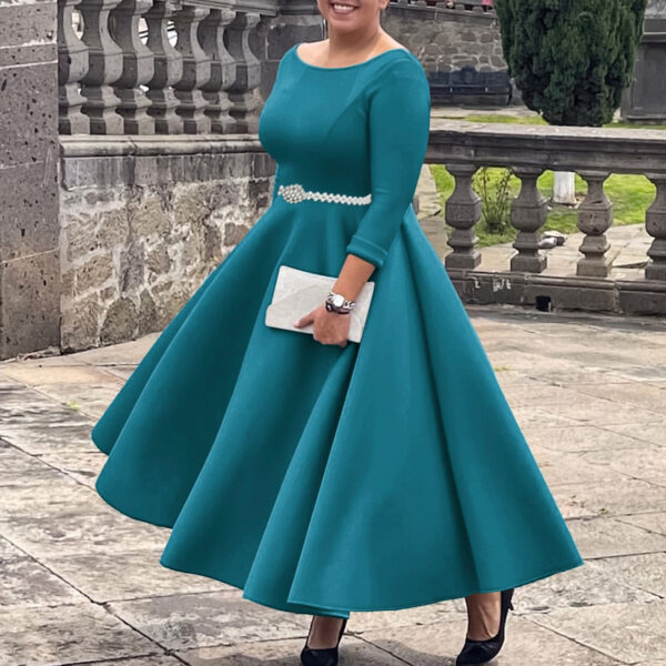 Women's European And American Solid Color Large Swing Skirt Temperament Dress - Image 10