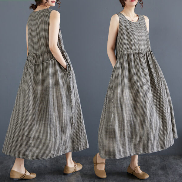 Art Retro Plaid Cotton And Linen Vest Skirt Women's Summer Outer Wear - Image 5
