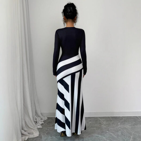 Women's Sexy Asymmetric Neckline Irregular Stripes Dress - Image 2