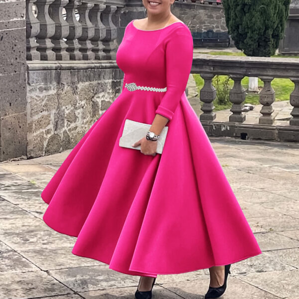 Women's European And American Solid Color Large Swing Skirt Temperament Dress - Image 4