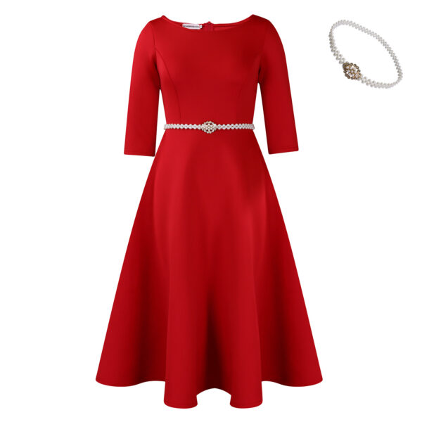 Women's European And American Solid Color Large Swing Skirt Temperament Dress - Image 7