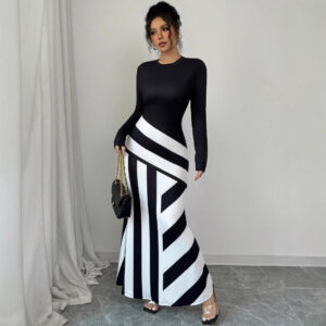 Women's Sexy Asymmetric Neckline Irregular Stripes Dress