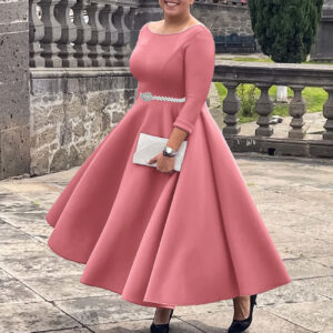 Women's European And American Solid Color Large Swing Skirt Temperament Dress