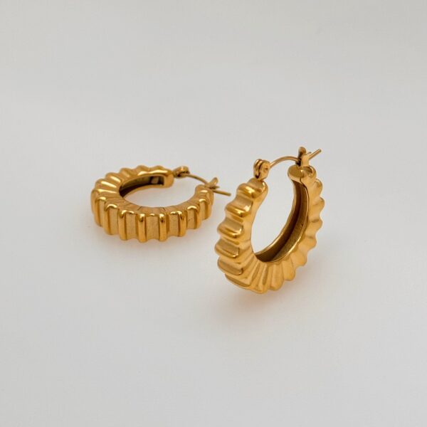 18K Real Gold Plated Titanium Steel Vintage Retro Gear Dancer Simple Earrings - Image 2