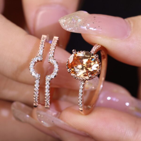 Women's Round Diamond Ring Set Refined And Simple Personality Ring - Image 3