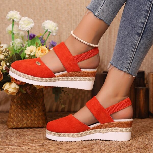 Wedge Lightweight Hemp Rope Braided Closed Toe Elastic Band Women's Shoes - Image 9