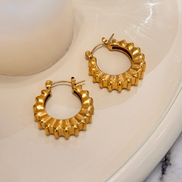 18K Real Gold Plated Titanium Steel Vintage Retro Gear Dancer Simple Earrings - Image 4