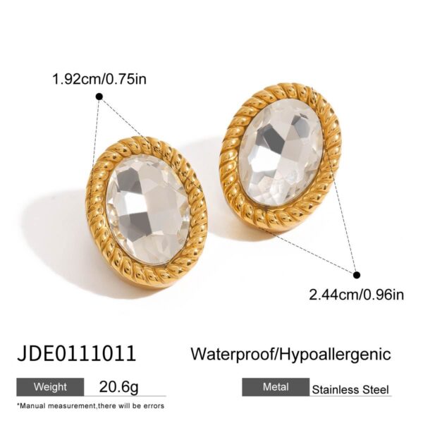 Design 18K Gold Stainless Steel Oval Glass Stone Earrings - Image 3
