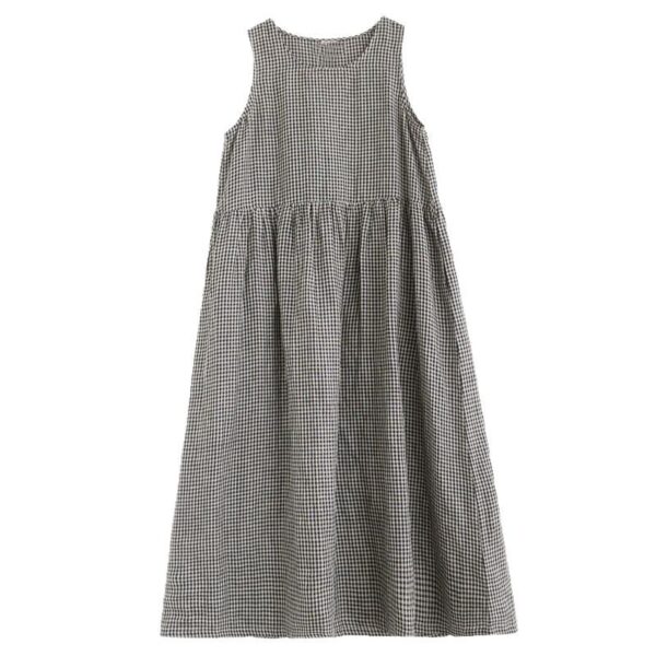 Art Retro Plaid Cotton And Linen Vest Skirt Women's Summer Outer Wear - Image 4