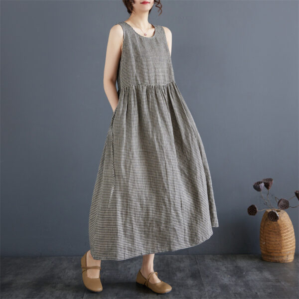 Art Retro Plaid Cotton And Linen Vest Skirt Women's Summer Outer Wear - Image 3