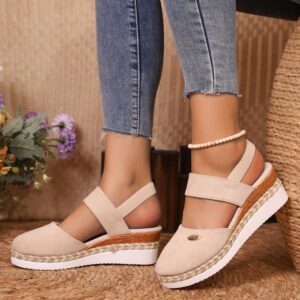 Wedge Lightweight Hemp Rope Braided Closed Toe Elastic Band Women's Shoes