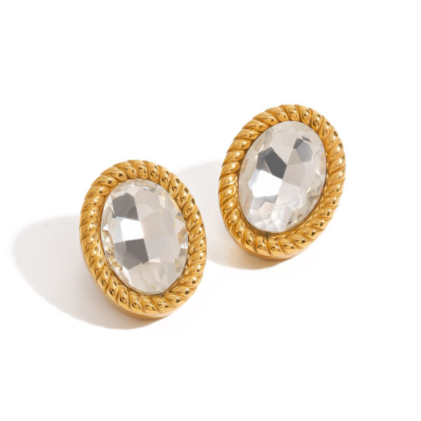 Design 18K Gold Stainless Steel Oval Glass Stone Earrings - Image 5