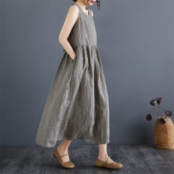 Art Retro Plaid Cotton And Linen Vest Skirt Women's Summer Outer Wear - Image 2