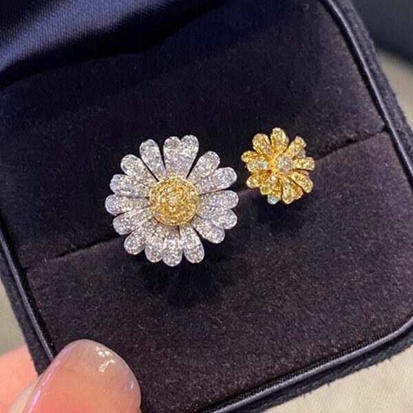 S925 Sterling Silver Ins Double Open Yellow Diamond Ring - Image 5