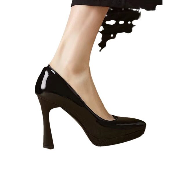 Low-cut Waterproof Platform Gentle Bright Leather Pumps Professional Women's Shoe - Image 3