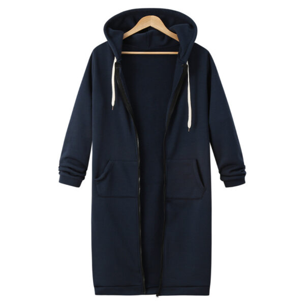 Hooded Long Sleeve Sweater Fleece Long Jacket - Image 5