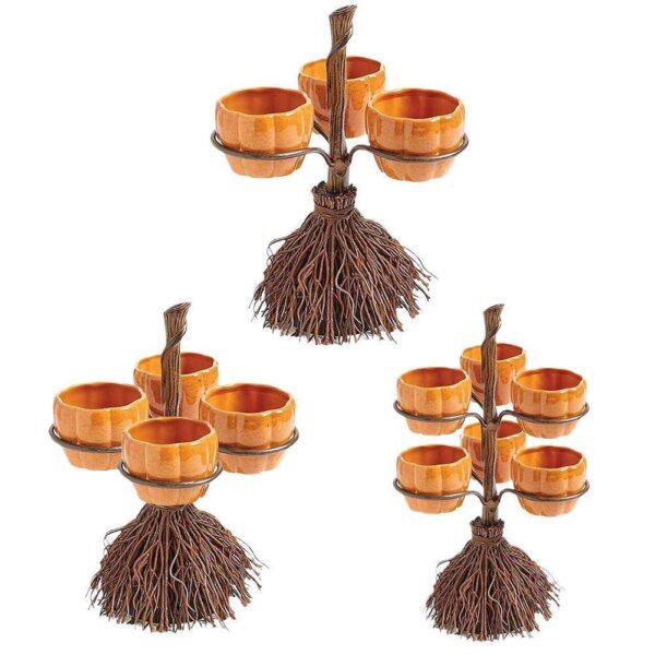 Halloween Broom Pumpkin Snack Bowl Rack Decorations Home Decor - Image 4