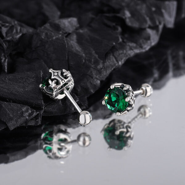 High-grade S925 Sterling Silver Screw Stud Earrings Emerald Zircon - Image 4