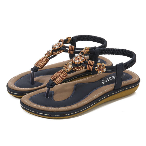 Women's Sandals Wooden Bead Woven Large Size Flat Bottom Casual - Image 5