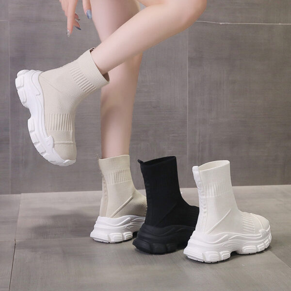 Platform Knitted Sports Casual Shoes And Boots - Image 2