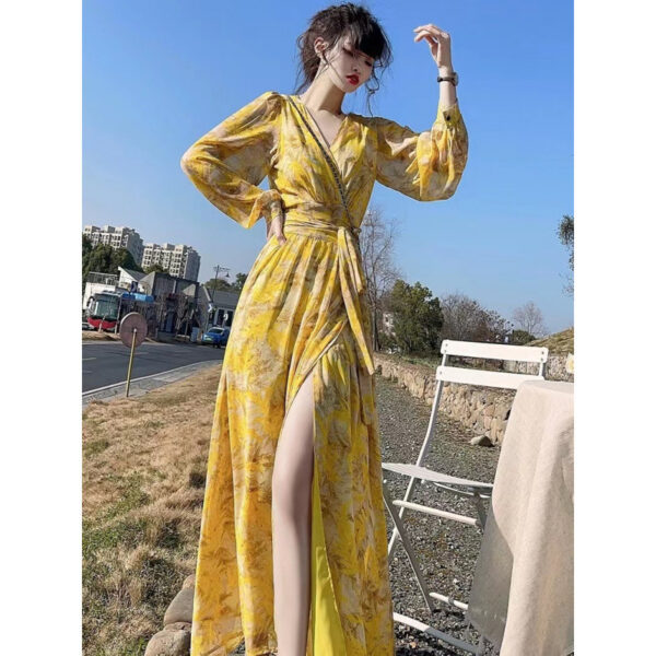 Floral V-neck Slimming Dress Women - Image 2