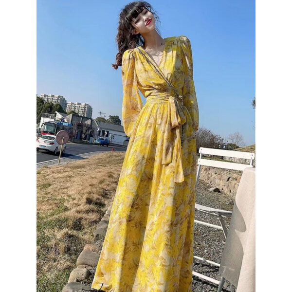Floral V-neck Slimming Dress Women - Image 4