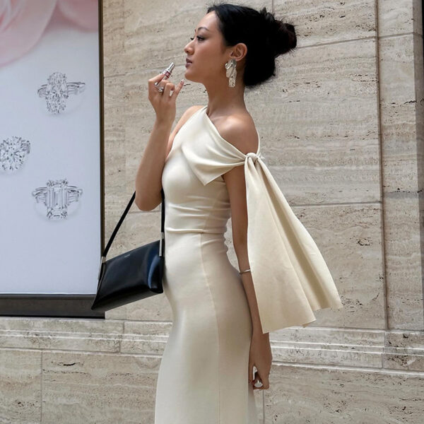 One-shoulder Ribbon Long Dress Ins Fashion Slim Sleeveless Dresses For Evening Party Club Clothing Women - Image 7